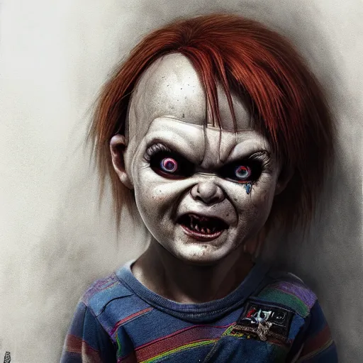 Image similar to portrait of chucky, horror, intricate artwork, concept art, octane render, deviantart, cinematic, key art, hyperrealism, iridescent accents, portrait photograph, nikon 3 5 mm, photograph by greg rutkowski