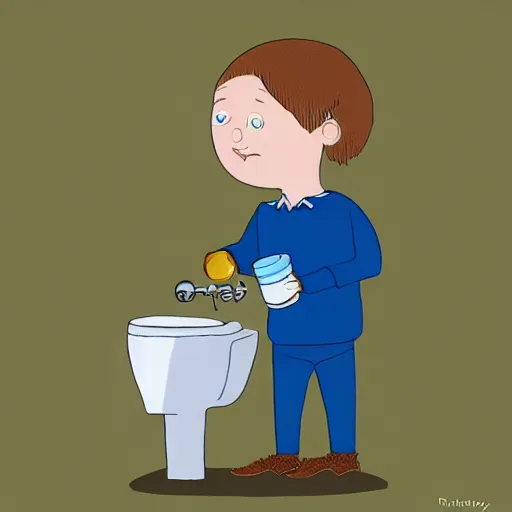 Prompt: little mr toilet water drinker by richard hargreaves