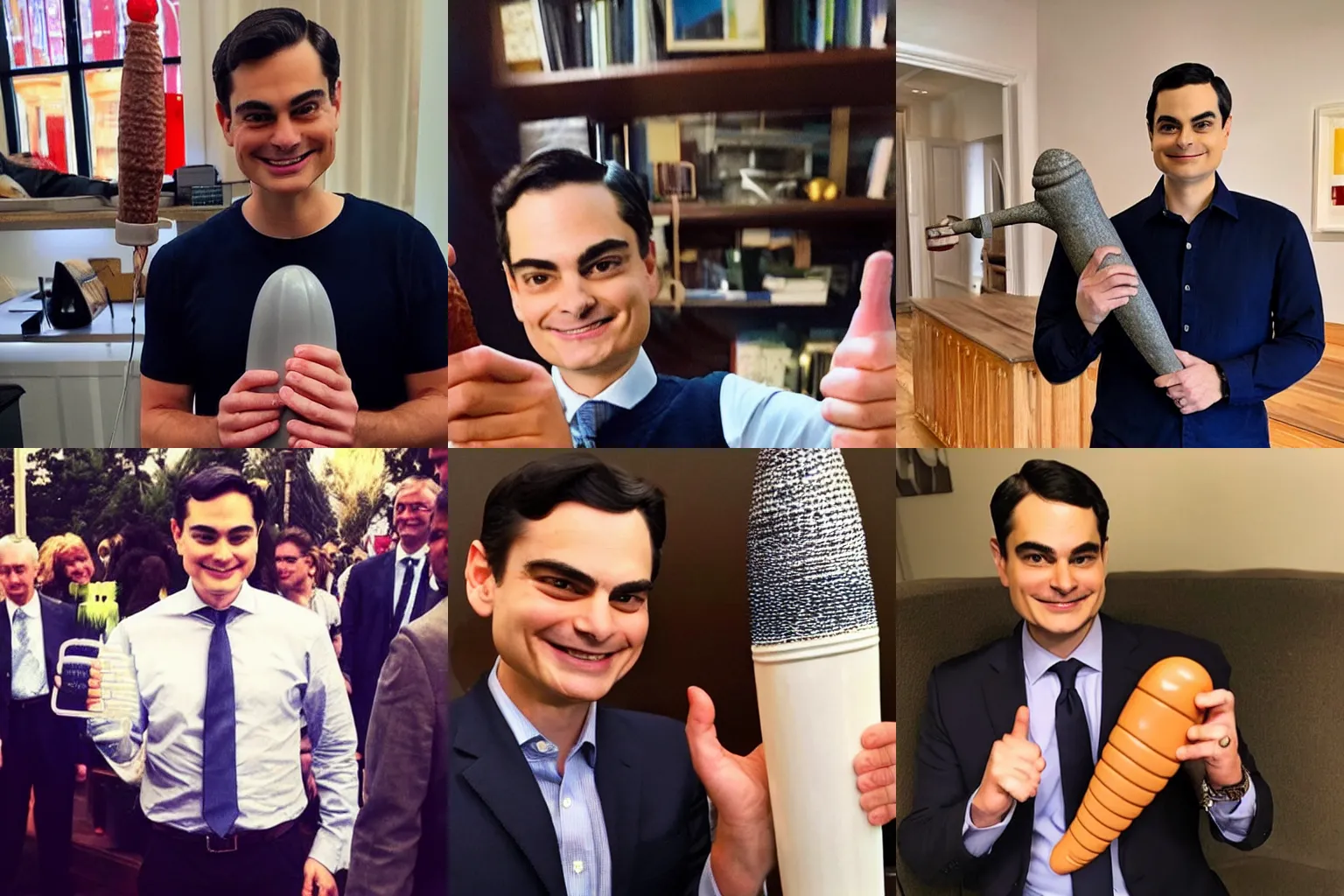 Prompt: Ben shapiro is very happy and holding what appears to be a phallic object, 8k, trending on instagram,