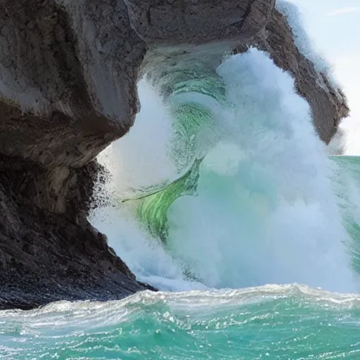 Prompt: A wave loudly clashing against a long shoreline will take you to places you never expected not to visit!