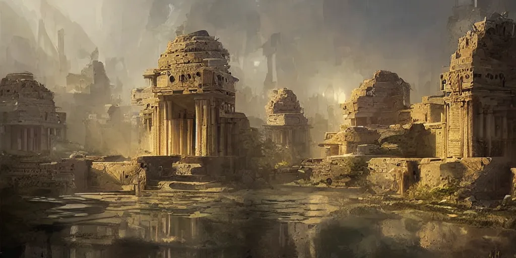 Prompt: a sustainable architecture in the style of ancient babylon, art by greg rutkowski, stunning concept art, interior design architecture