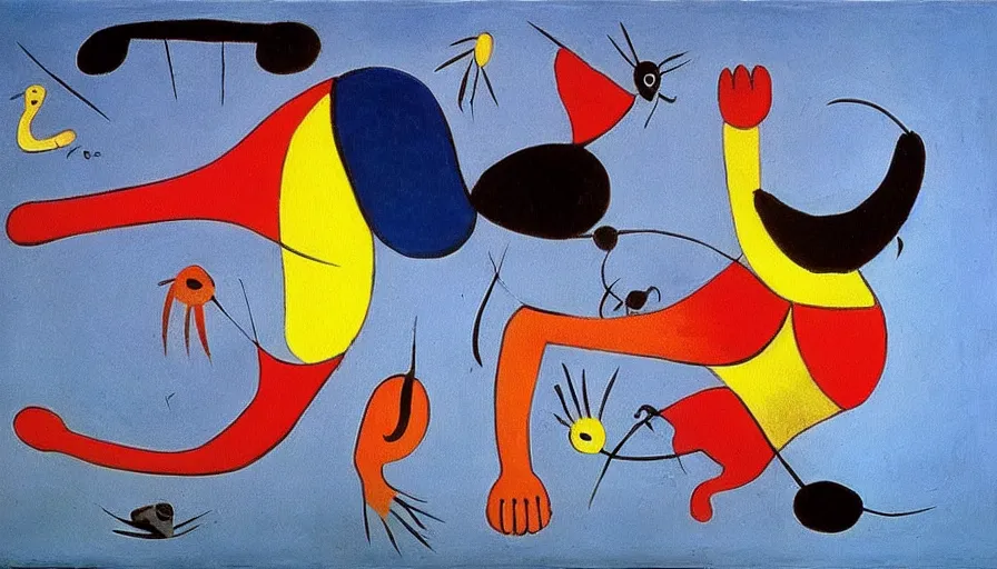 Prompt: capoeira, painting by joan miro