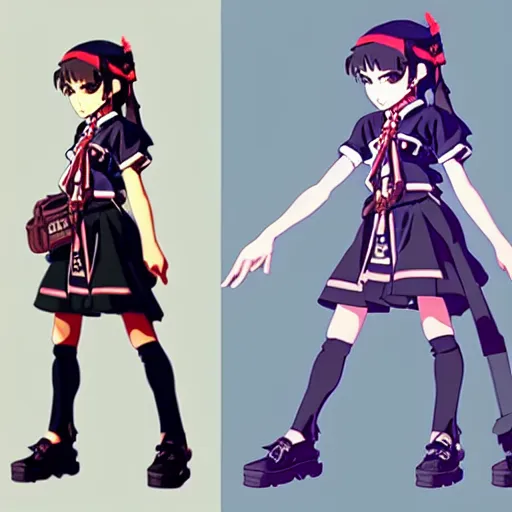 Image similar to a beautiful! boyish! natalie portman model, wearing catholic school girl outfit with mayan pattern and native style, jrpg aztec street fashion, gapmoe yandere grimdark, trending on pixiv fanbox, painted by greg rutkowski makoto shinkai takashi takeuchi studio ghibli, akihiko yoshida