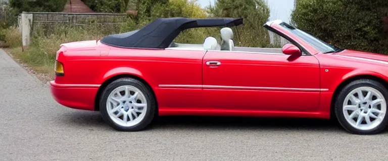 Image similar to Casablanca White Audi A4 B6 Avant Convertible (2002), red soft top roof raised, red interior, created by Barclay Shaw