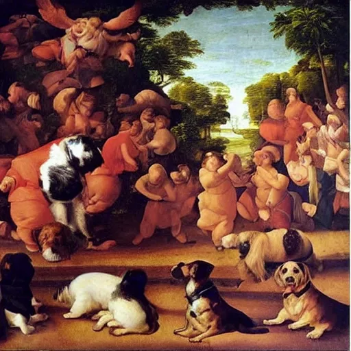 Prompt: world's fattest dog ever, enormous and obese, renaissance painting