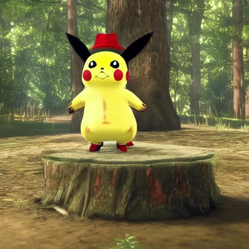 Image similar to Pikachu as wildlife in a forest in Red Dead Redemption 2