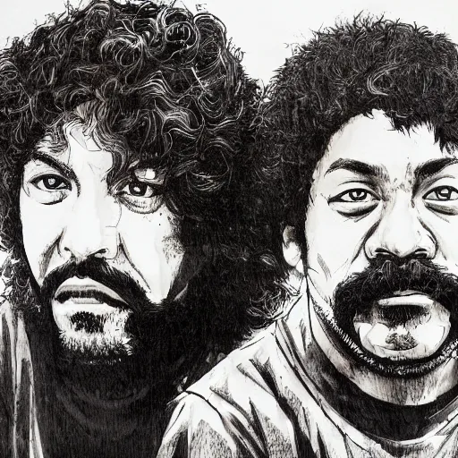 Image similar to portrait of cheech and chong, concept art, sumi - e style, intricate linework, artstation, trending, highly detailed, smooth, focus, art by yoji shinkawa,