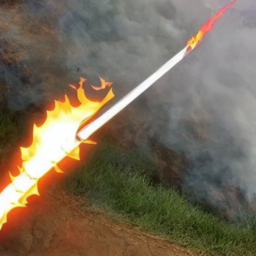 Image similar to a fire sword is falling from sky to earth