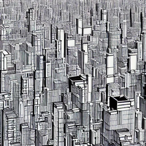 Image similar to dystopian city in the style of dr woo, thing line, single needle, monochromatic, 8 k