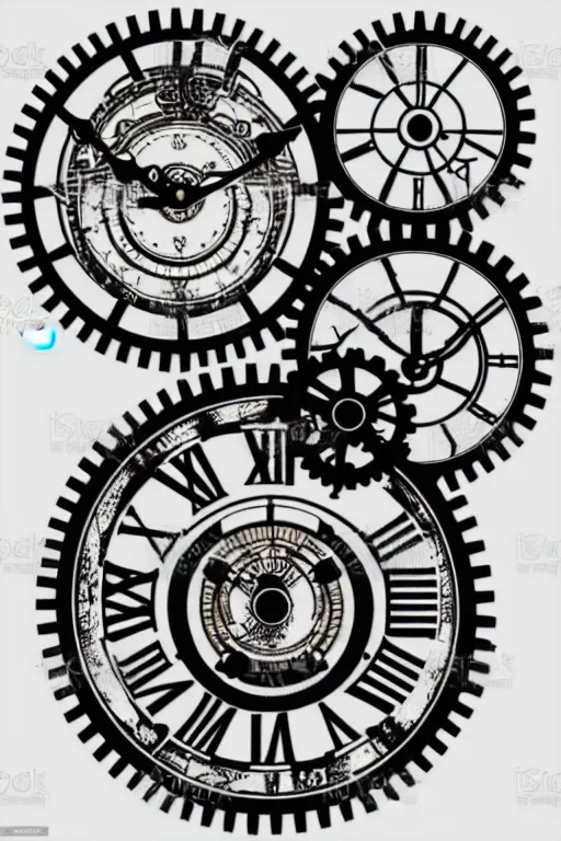 clock gears black and white