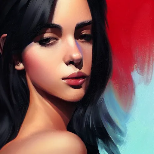 Prompt: portrait of a beautiful woman, black hair, attractive, casual, modern, highly detailed, digital painting, artstation, concept art, smooth, sharp focus, illustration, art by thomas saliot