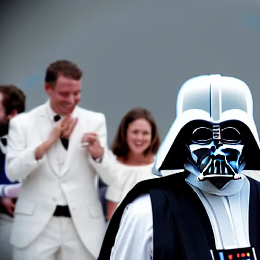 Image similar to darth vader at his wedding ceremony, white uniform, white helmet, 8 k