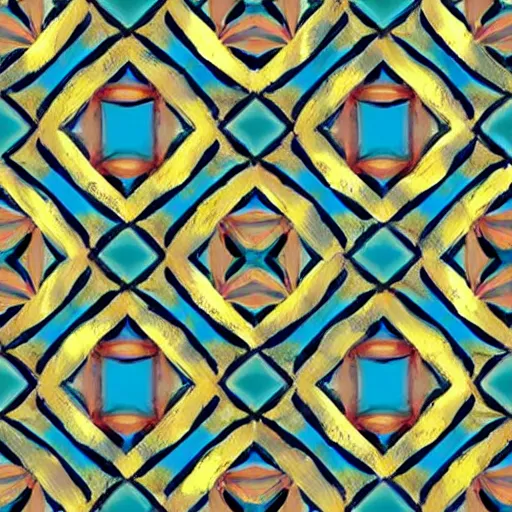 Image similar to a impasto oil painting of beautiful, symmetric pattern by andy warhol, blue color scheme, cyan colors, gold highlights, ultra high details, triade color scheme, golden ratio, symmetrie