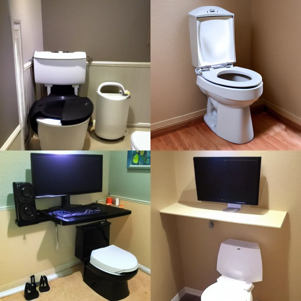 Prompt: gaming setup with toilet instead of chair