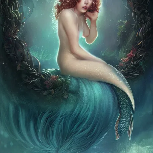 Prompt: beautiful mermaid with curly hair, magical details, magical atmosphere, cinematic lighting, hyper - detailed, cgsociety, 8 k, high resolution, in the style of charlie bowater, tom bagshaw, alexis franklin, elena masci, pawel rebisz