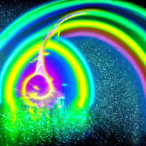 Image similar to A Hyper Space Snail leaving a Trail of Oil Slick Rainbow while it performs violin for the insect kingdom HDR