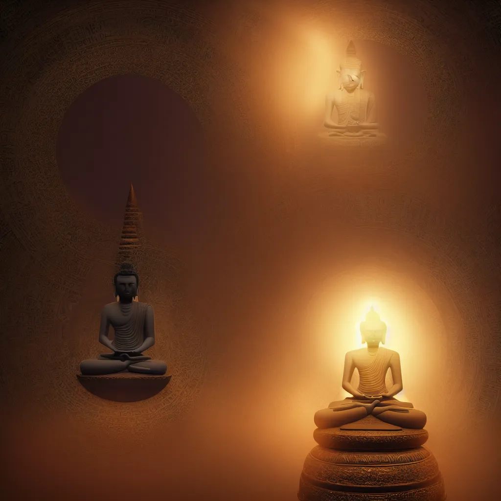 Prompt: meditating buddha sitting inside intricate sacred egyptian orb, floating in a void surrounded by a parhelion sundog in volumetric lighting., ornate, photorealistic, ultra detailed, octane render, high definition, depth of field, bokeh, 8 k, artstation, cgsociety