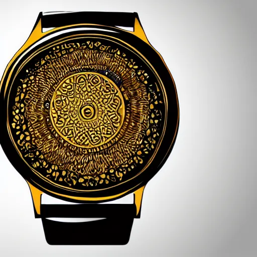 Image similar to golden intricate watch face, digital art