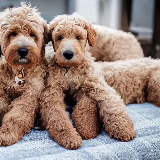 Image similar to a huge pile of golden doodle dogs, photography