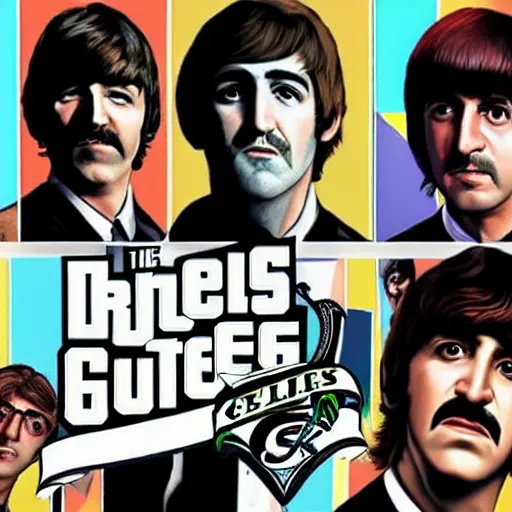 Image similar to The Beatles as a gang in GTA 5 4k