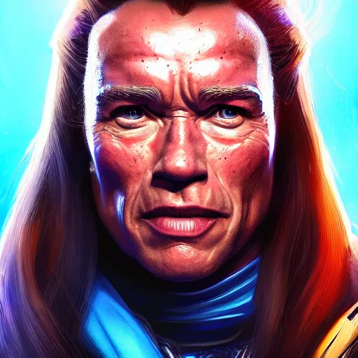 Image similar to a screenshot of arnold schwarzenegger as ana in overwatch, portrait, fantasy, beautiful face, vivid colors, elegant, concept art, sharp focus, digital art, hyper - realistic, 4 k, unreal engine, highly detailed, hd, dramatic lighting by brom, trending on artstation