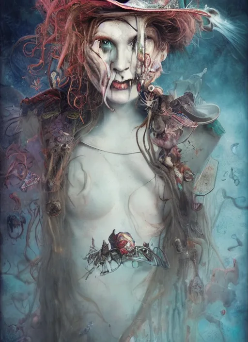 Image similar to Mad Hatter and Queen of Hearts,highly detailed,cinematic,8k,by Stanley Artgermm,Tom Bagshaw,Greg Rutkowski,Carne Griffiths, Ayami Kojima, Beksinski, Giger,Anne Stokes, Benjamin Lacombe,trending on DeviantArt,hyper detailed,horror, full of colour