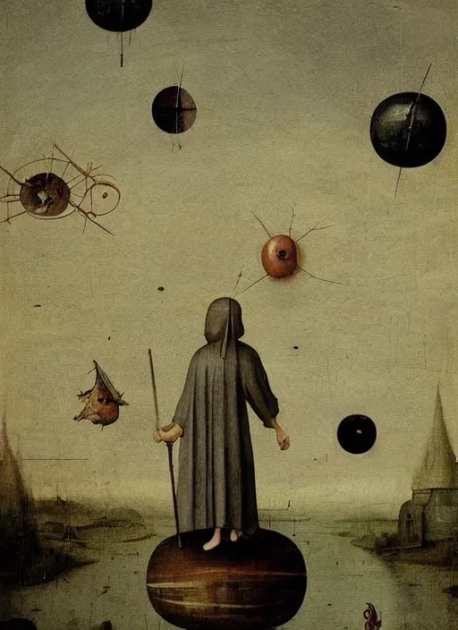 Image similar to disc-like floating objects in the sky painted by hieronymus bosch, detailed digital art, trending on Artstation