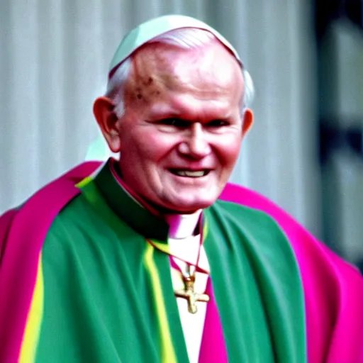 Image similar to John Paul II wearing an lgbt colored robe