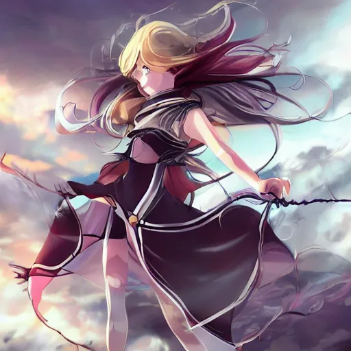 Image similar to a very beautiful anime cute girl, full body, long wavy blond hair, sky blue eyes, full round face, short smile, fancy top, miniskirt, front view, summer lake setting, storm weather, cinematic lightning, medium shot, mid-shot, highly detailed, cinematic wallpaper by Stanley Artgerm Lau