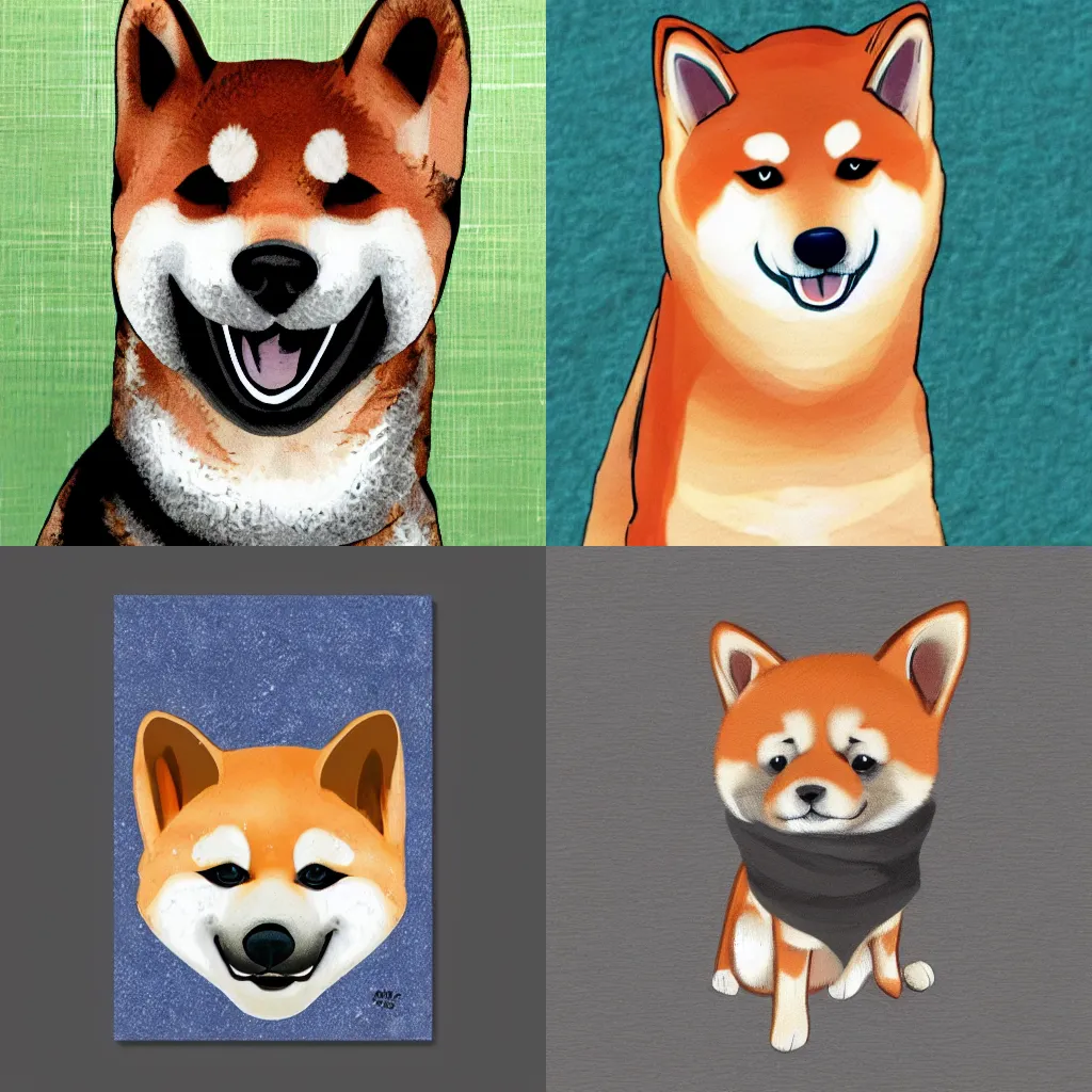 Prompt: fuzzy happy shiba inu, japanese dog, medium breed, friendly, cartoon style
