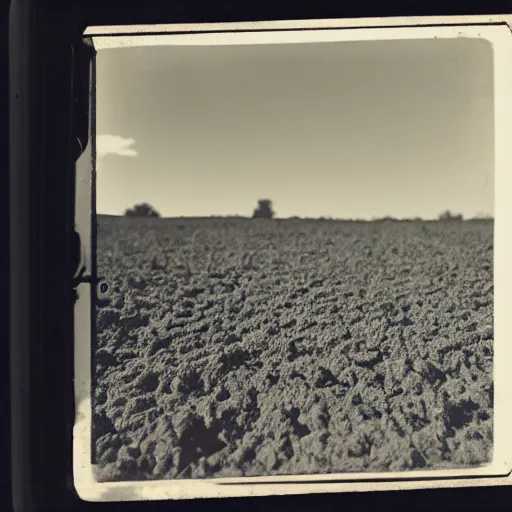 Prompt: a bright light covering the sky, dirt ground, dust, taken on a ww 2 camera, very high bloom ammount, realistic.