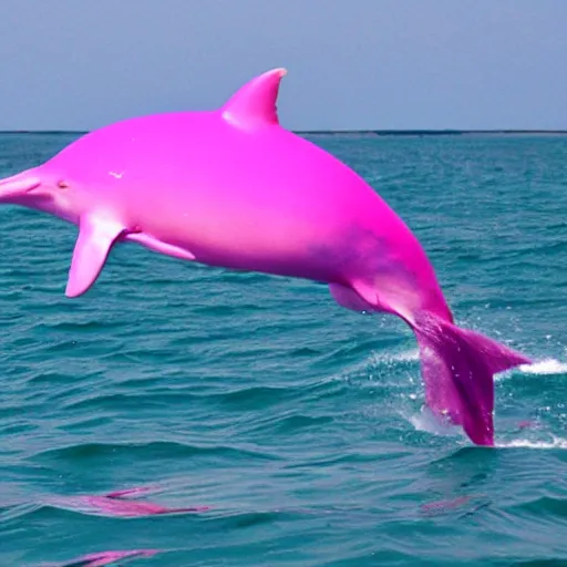 Prompt: a pink dolphin in the sea