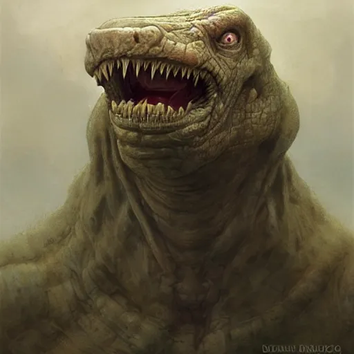 Image similar to vladimir putin, anthropomorphic bald prehistoric reptile, putin, toothless, horror, macabre by donato giancola and greg rutkowski and wayne barlow and zdzisław beksinski, realistic face, digital art