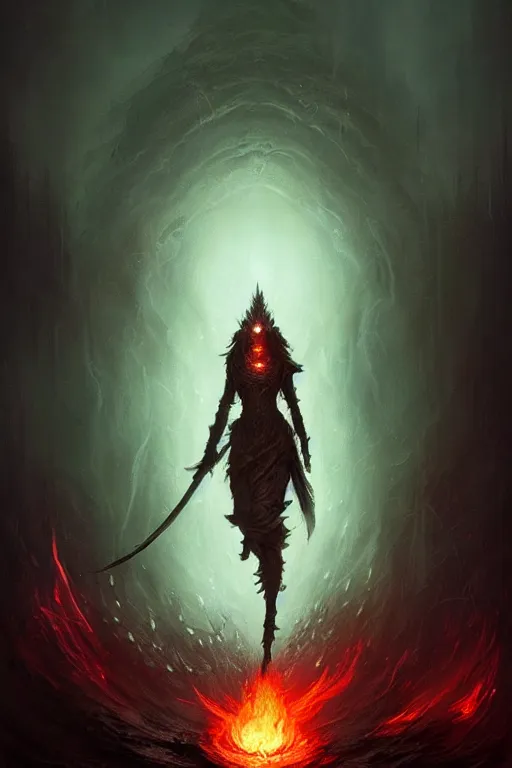 Prompt: Black Orb of Fire, digital art, fantasy, magic, trending on artstation, illustration by Seb McKinnon and Peter Mohrbacher, ultra detailed, atmospheric, powerful presence, bossfight, darksouls, grand finale, explosive entrance, final battle, cutscene, cinematic lighting, beautiful goddess, unleashing the power of the flame