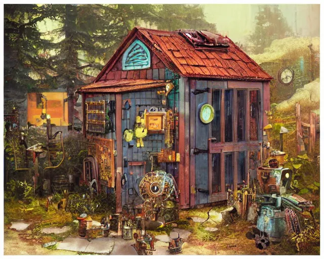 Prompt: IKEA catalogue photo of a steampunk shed, by Paul Lehr