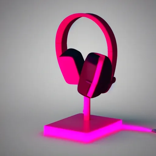 Prompt: headphone ( ( stand ) ), futuristic, techno, cyberpunk, product design, 3 d render, concept, fun, swag