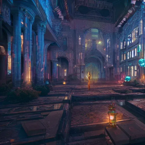 Image similar to inside a magical aether city, highly detailed, 4k, HDR, award-winning, octane render, artstation