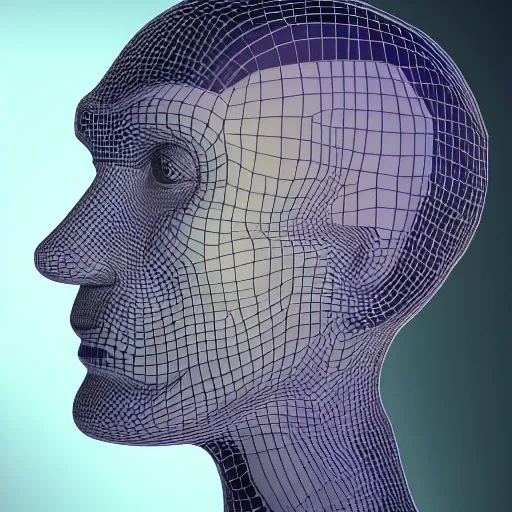 Image similar to a 3d human head made up of shiny holograms