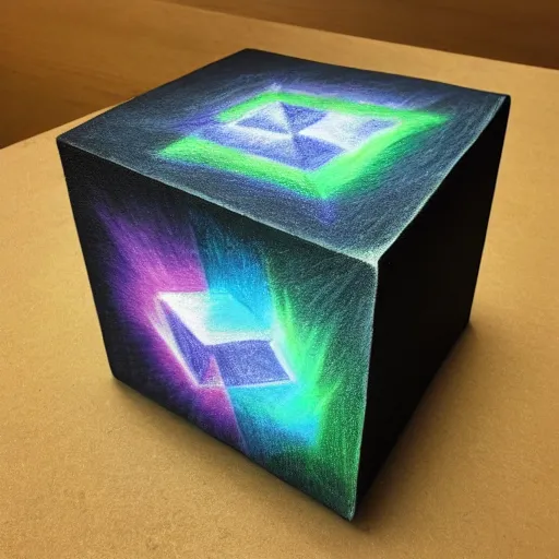 Image similar to a 4 d cube, tesseract, drawn on chalkboard with chalk