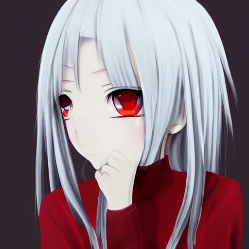 Image similar to white hair, red eyes, two small horn on the head, anime style, anime girl, sketch