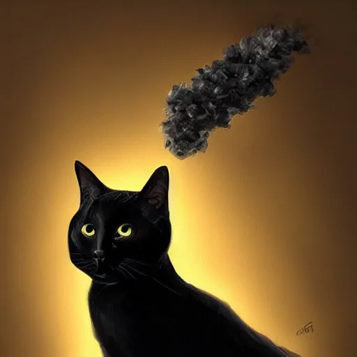 Image similar to a portrait of a black cat smoking a cigarette fantasy intricate cinematic lighting highly detailed digital painting artstation concept art smooth