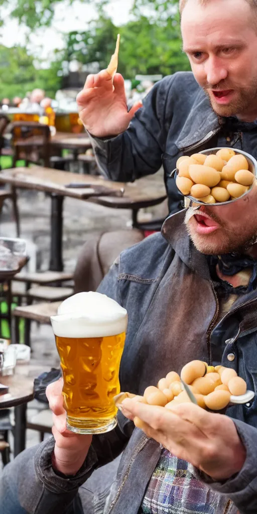 Image similar to british man eating pickled eggs and pints at the pub