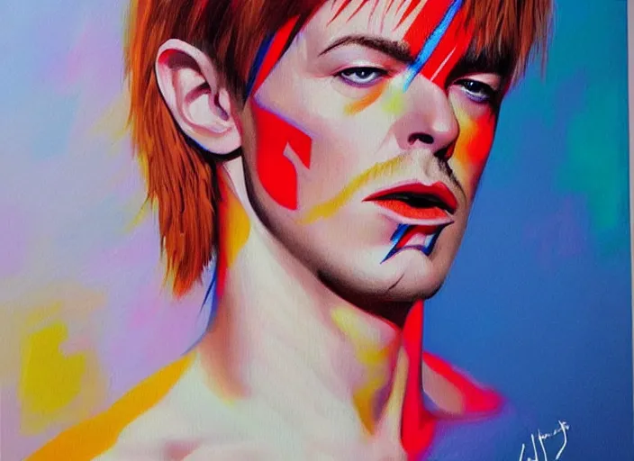 Image similar to Declan Mckenna singing as David Bowie, concept art oil painting by Jama Jurabaev, extremely detailed, brush hard, artstation