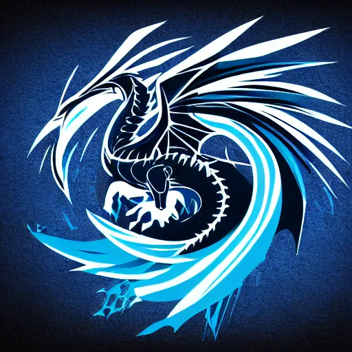 Image similar to dark dragon with blue flames, silky texture, gradient, vector illustration, logo, aesthetic, 4 k, hd