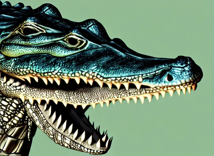 Image similar to an alligator wearing a vest, digital art, photorealistic