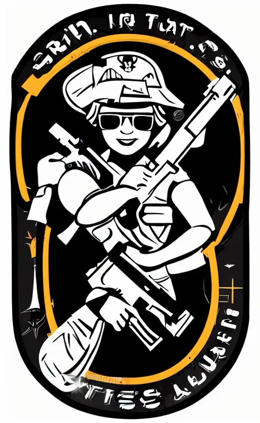 Image similar to girl, guns, vector art, silicone patch design, insignia, soldier clothing, military gear, high detail