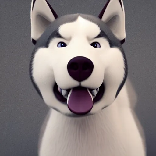 Image similar to a cute husky, 3 d render, octane render, houdini, blender, unreal engine 5