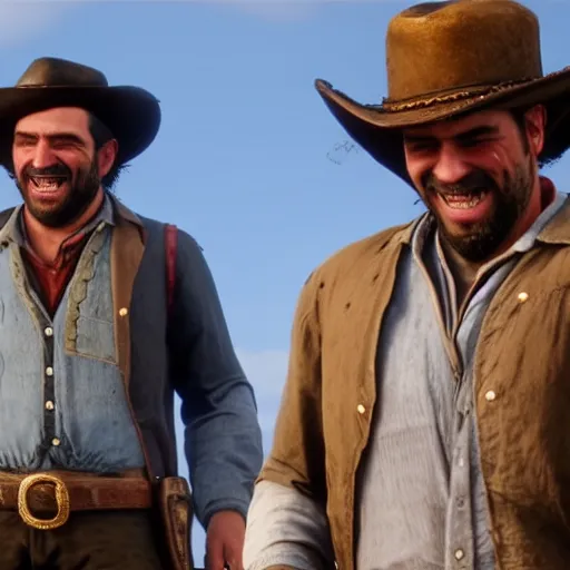 Image similar to Film still of Spanish Laughing Guy, from Red Dead Redemption 2 (2018 video game), no hat, no text