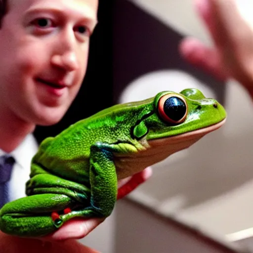 Image similar to mark zuckerberg holding a frog