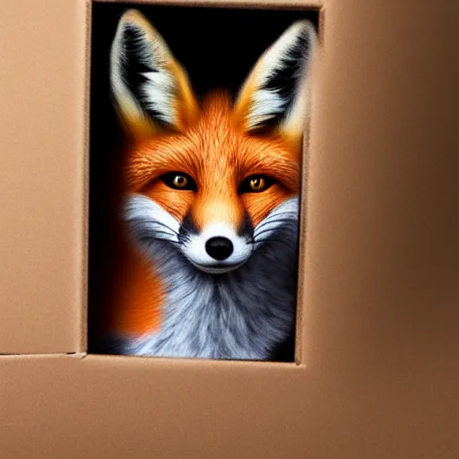 Image similar to a fox hiding inside a box